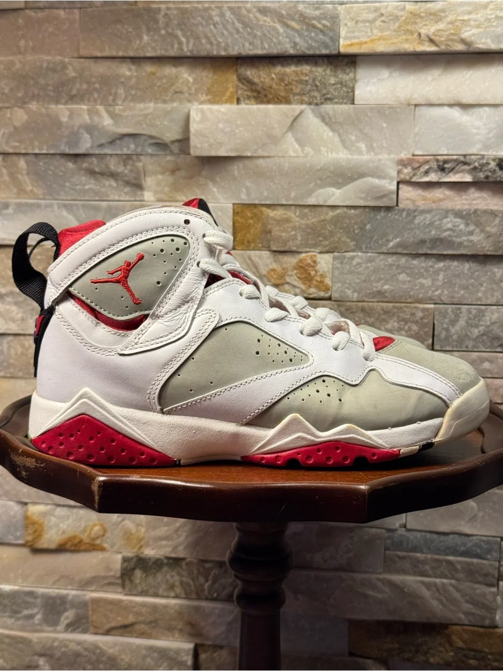 Sz 6- Nike Air Jordan 7 Retro 2015 “Hare” Red Jumpman White Sneakers *See Pics*